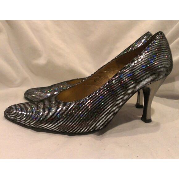 YVES SAINT LAURENT BLACK SILVER MIRRORED HEELS - 35.5, US 5.5 - Picture 2 of 6